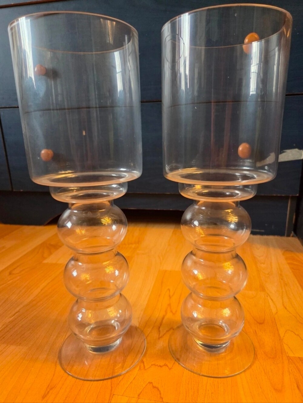 Glass spindle hurricane candle holders